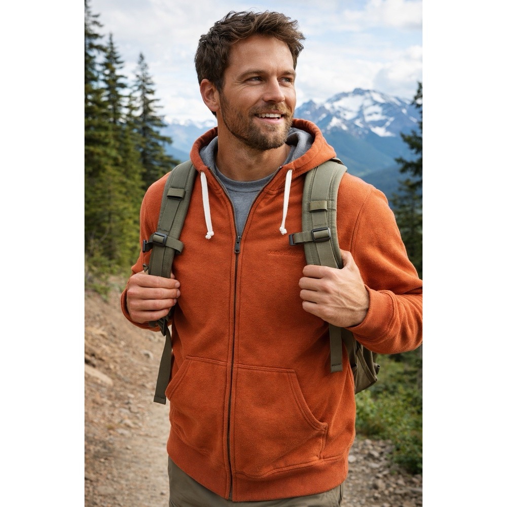Eddie Bauer Hoodie Mens M Orange Full Zip Sweatshirt Cotton Blend Casual
